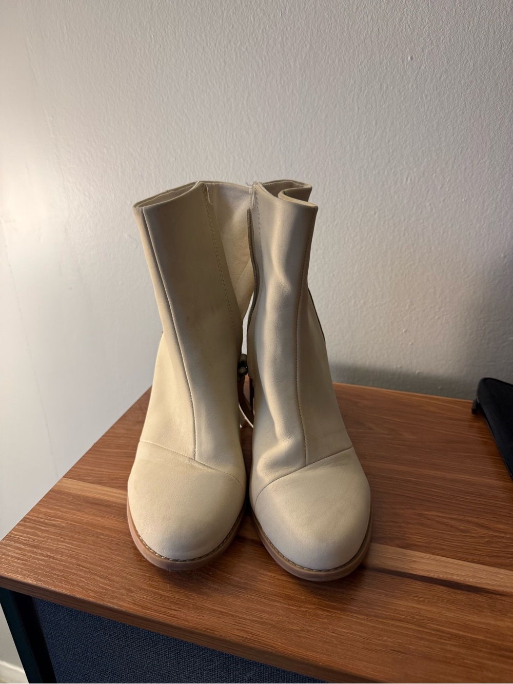 Toms Cream Mid-Calf Booties in Neutral Leather